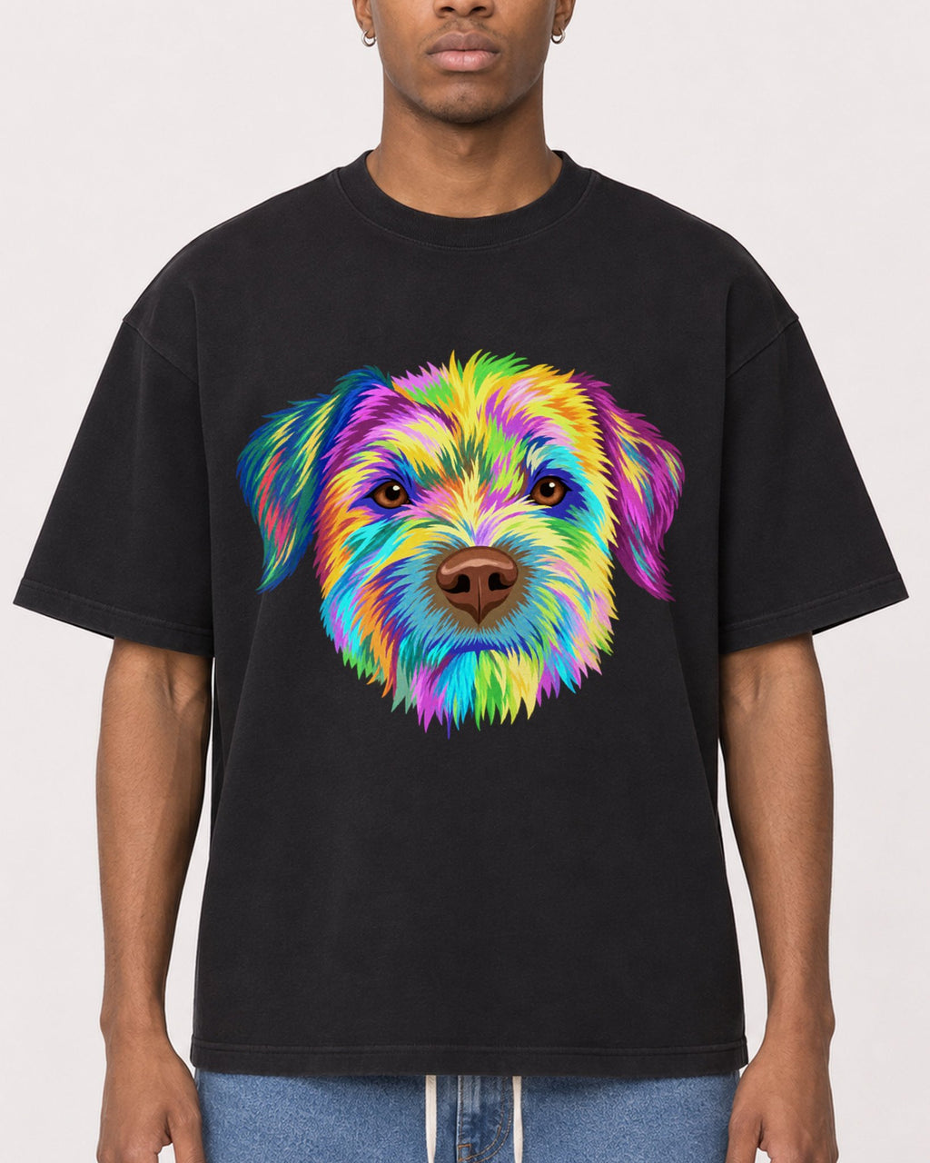 Mockup Boxy Heavyweight Tee Black male close-up 35