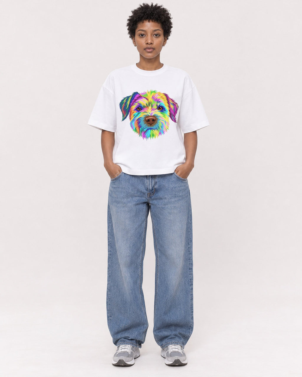 Mockup Boxy Heavyweight Tee White female full-body 35