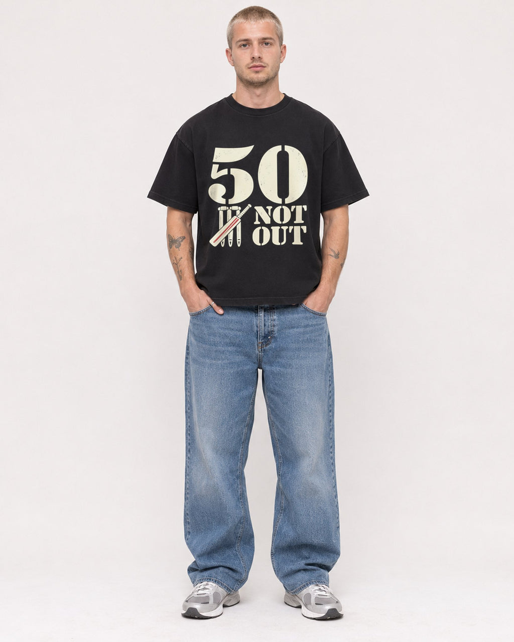 Mockup Boxy Heavyweight Tee Black male full-body 18