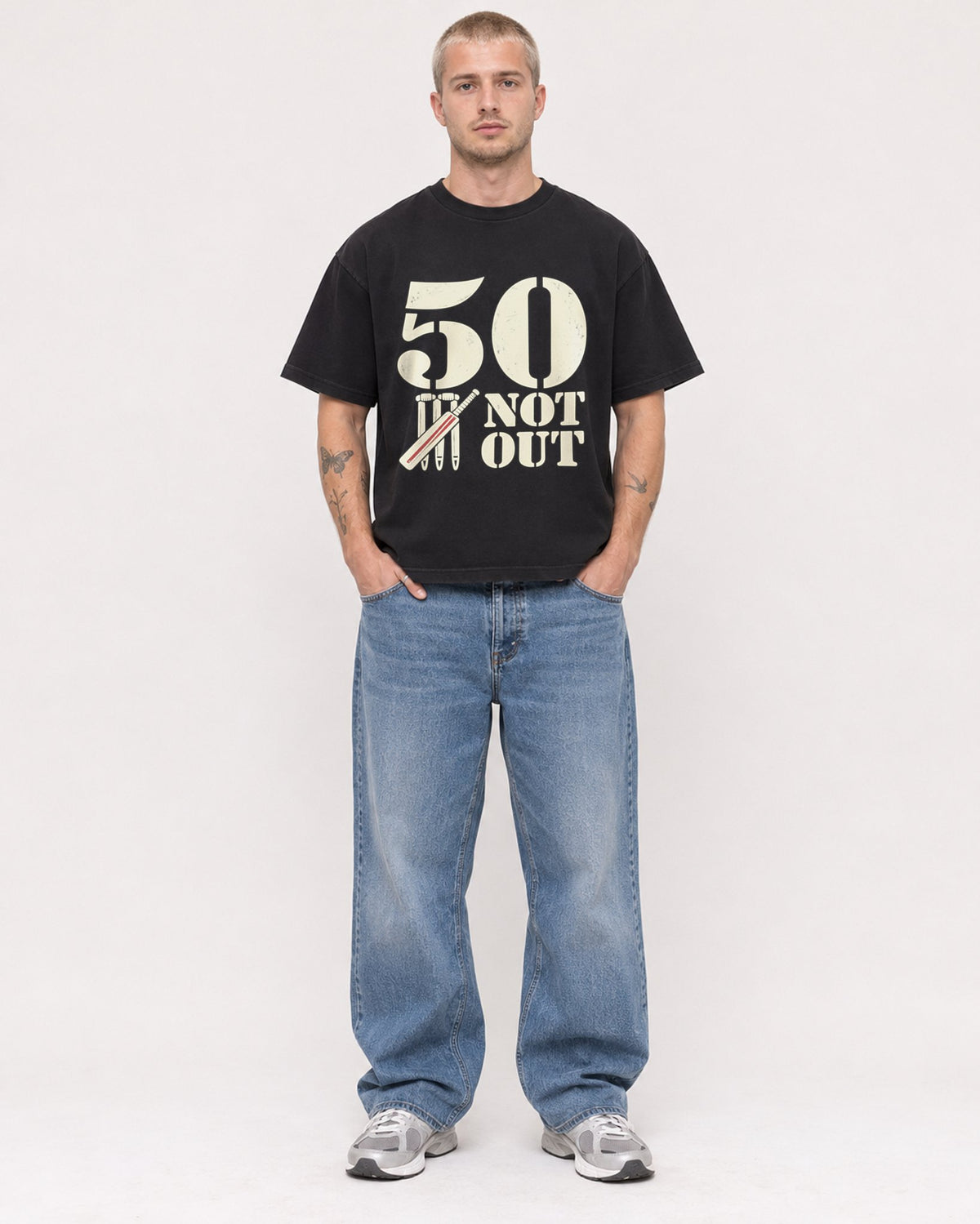 Mockup Boxy Heavyweight Tee Black male full-body 18