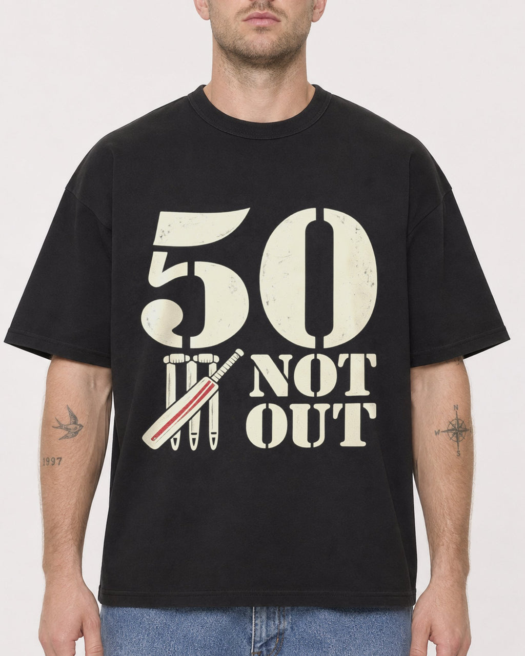 Mockup Boxy Heavyweight Tee Black male close-up 18