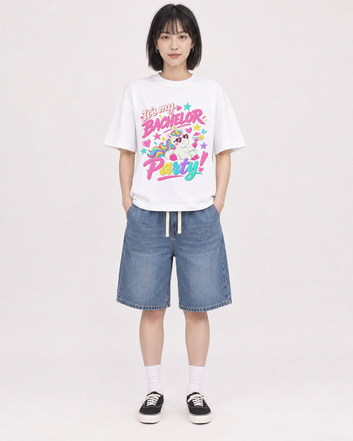 Mockup Boxy Heavyweight Tee White female full-body 11