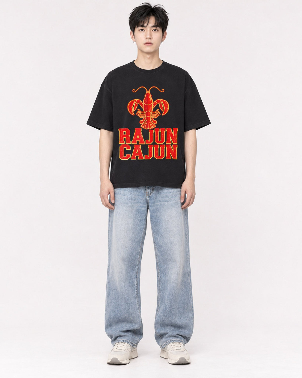Mockup Boxy Heavyweight Tee Black male full-body 01