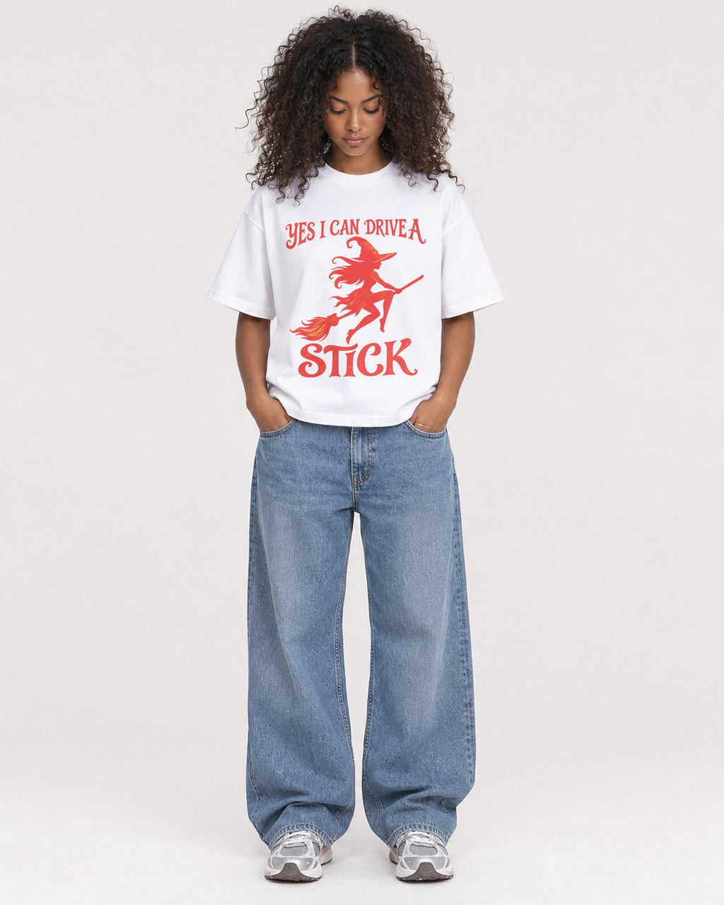Mockup Boxy Heavyweight Tee White female full-body 05