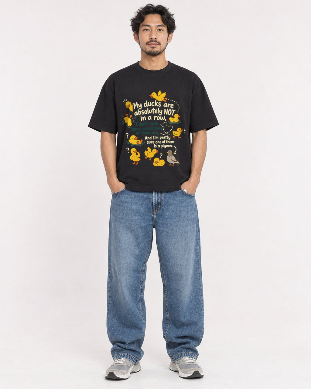 Mockup Boxy Heavyweight Tee Black male full-body 02