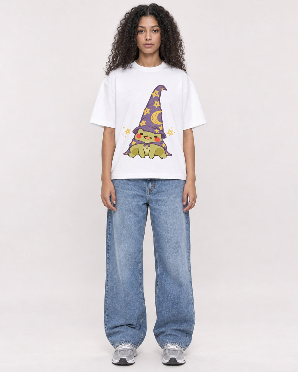 Mockup Boxy Heavyweight Tee White female full-body 10