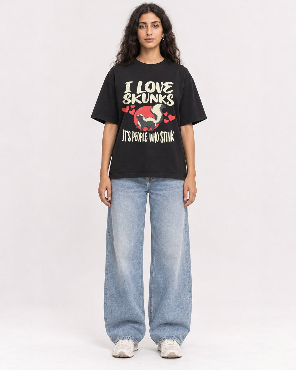 Mockup Boxy Heavyweight Tee Black female full-body 07
