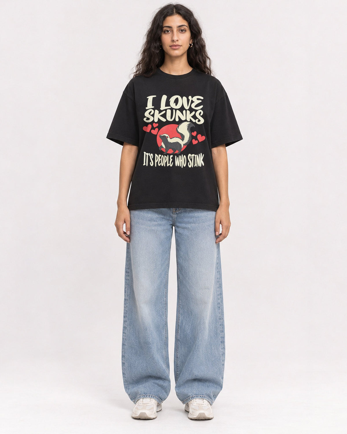Mockup Boxy Heavyweight Tee Black female full-body 07