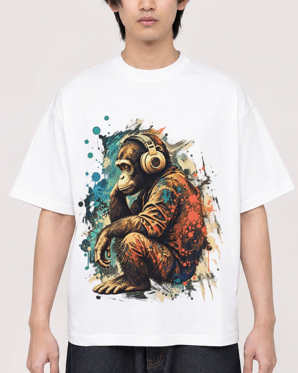 Mockup Boxy Heavyweight Tee White male close-up 11