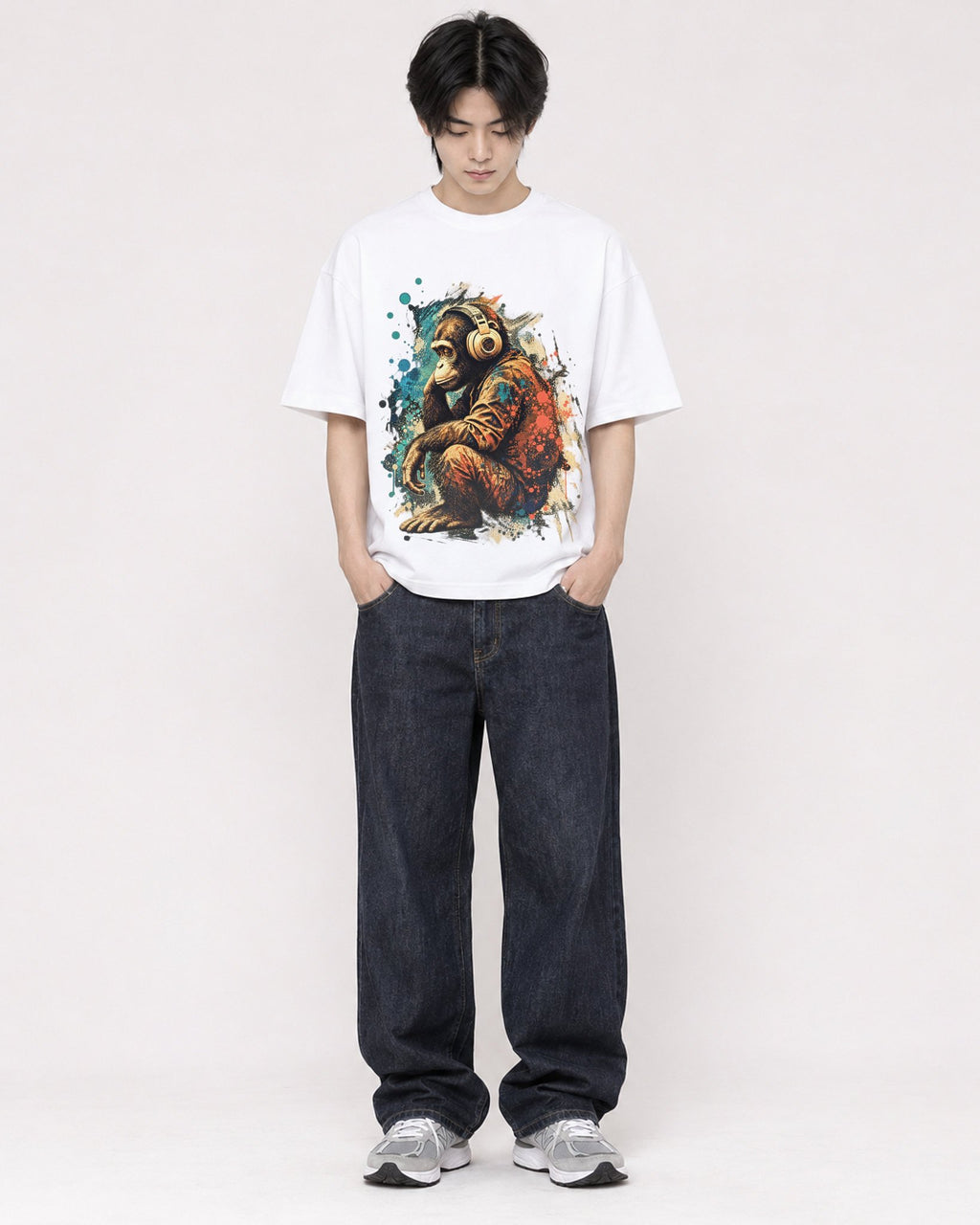 Mockup Boxy Heavyweight Tee White male full-body 11