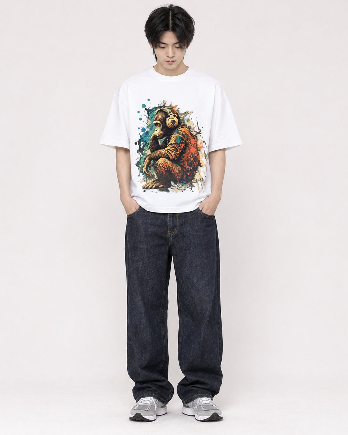 Mockup Boxy Heavyweight Tee White male full-body 11
