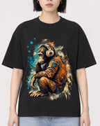 Mockup Boxy Heavyweight Tee Black female close-up 11