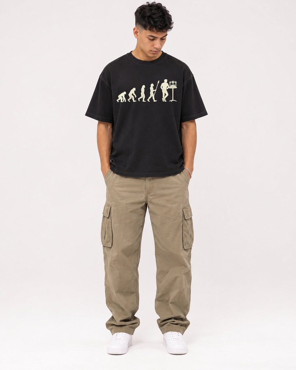 Mockup Boxy Heavyweight Tee Black male full-body 16