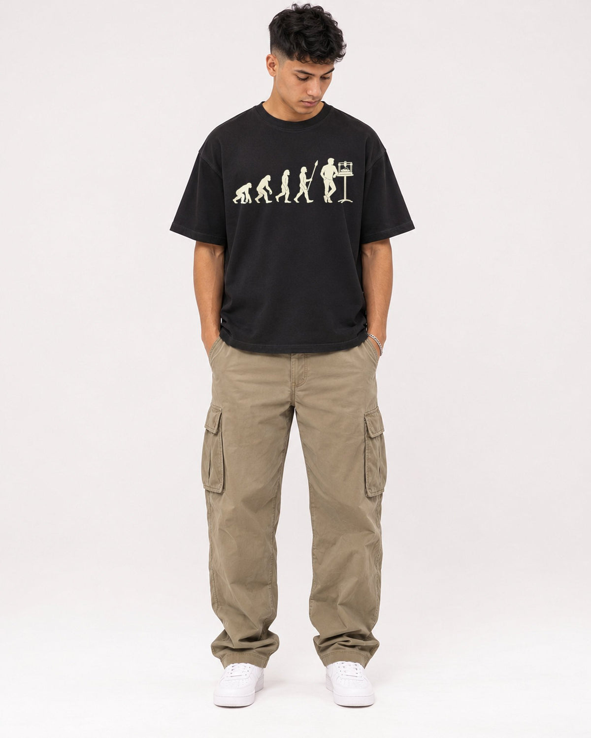 Mockup Boxy Heavyweight Tee Black male full-body 16