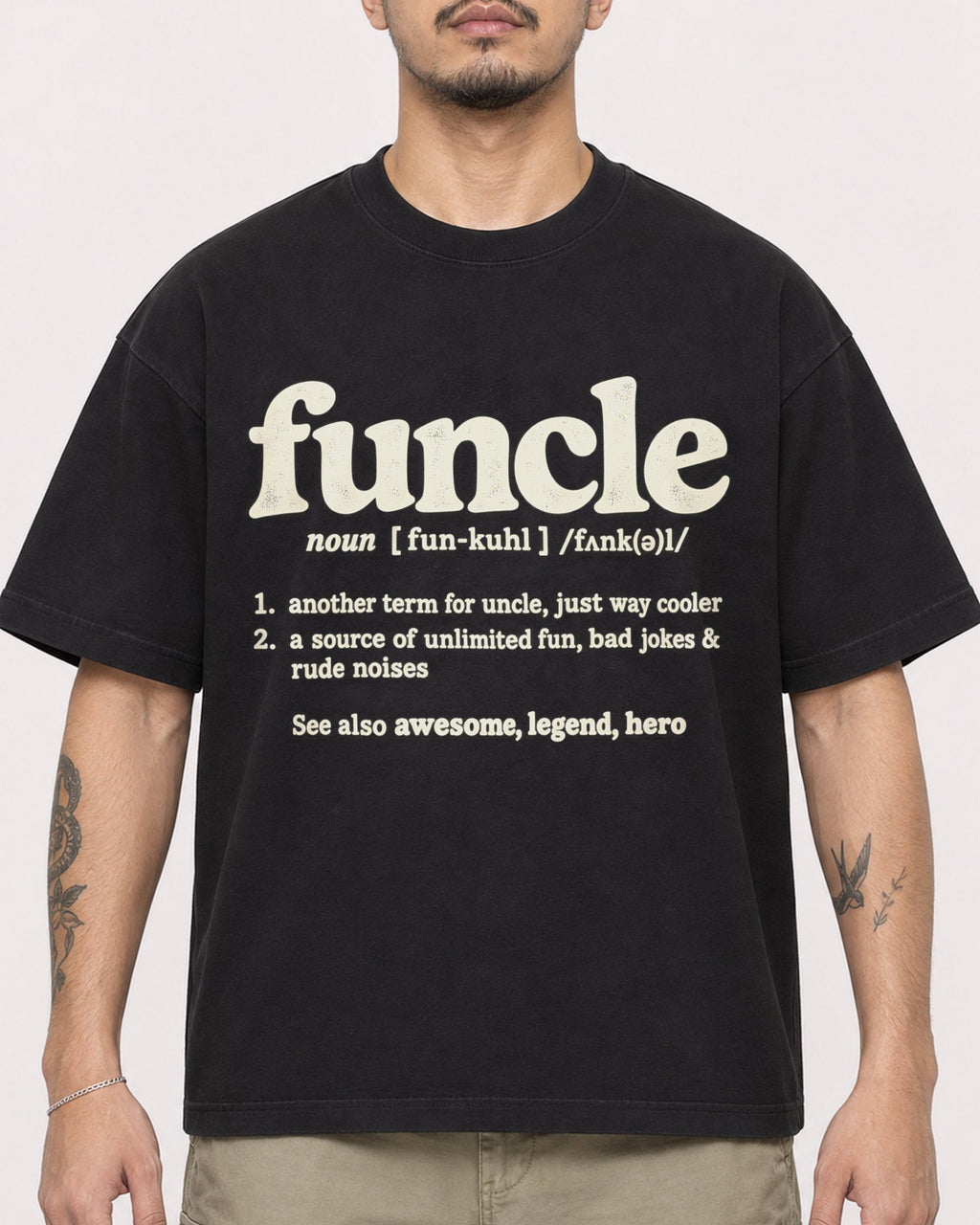 Mockup Boxy Heavyweight Tee Black male close-up 12