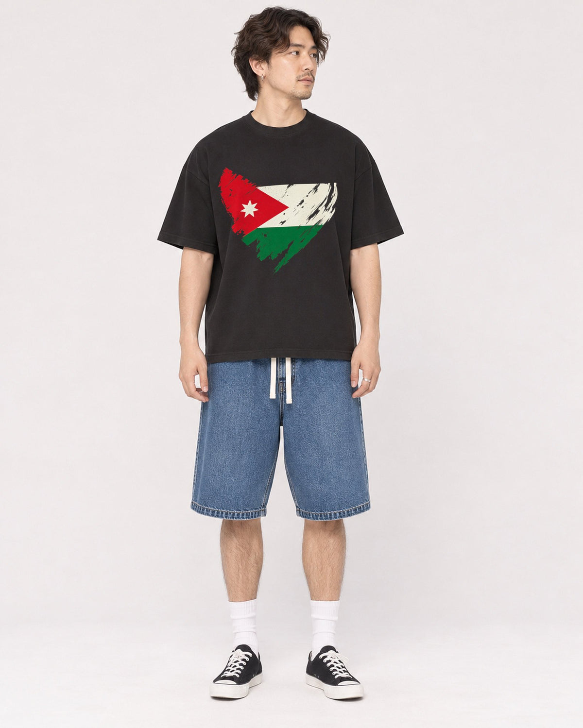Mockup Boxy Heavyweight Tee Black male full-body 03