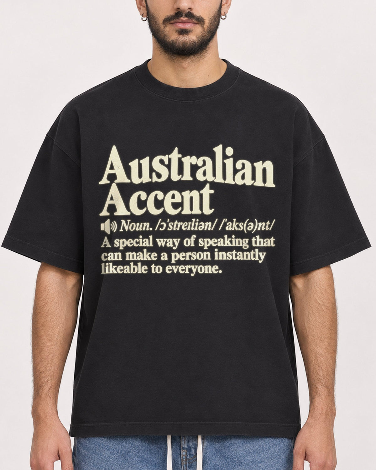 Mockup Boxy Heavyweight Tee Black male close-up 07