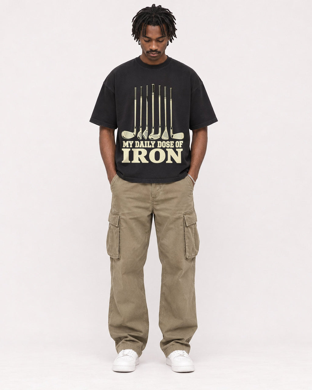 Mockup Boxy Heavyweight Tee Black male full-body 04
