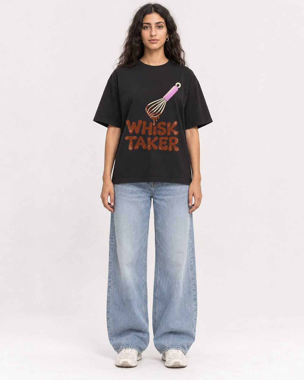Mockup Boxy Heavyweight Tee Black female full-body 07