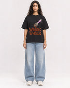 Mockup Boxy Heavyweight Tee Black female full-body 07
