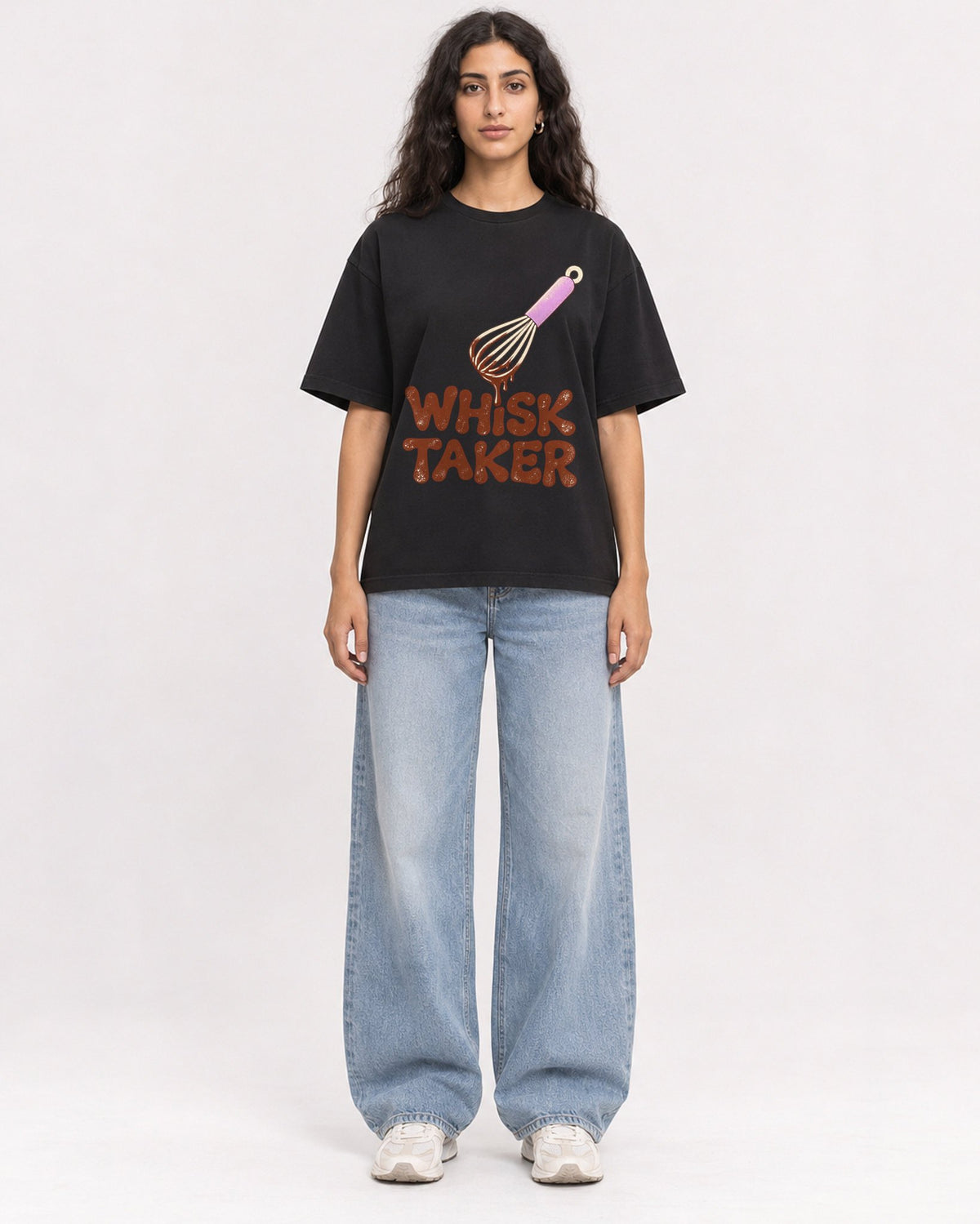 Mockup Boxy Heavyweight Tee Black female full-body 07
