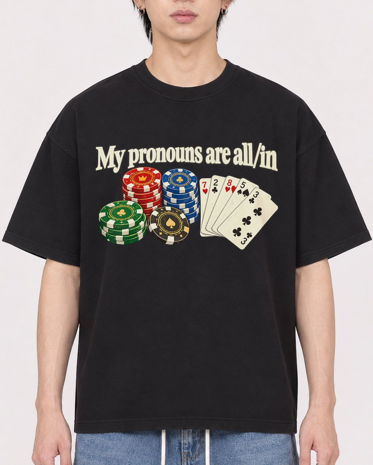 Mockup Boxy Heavyweight Tee Black male close-up 11