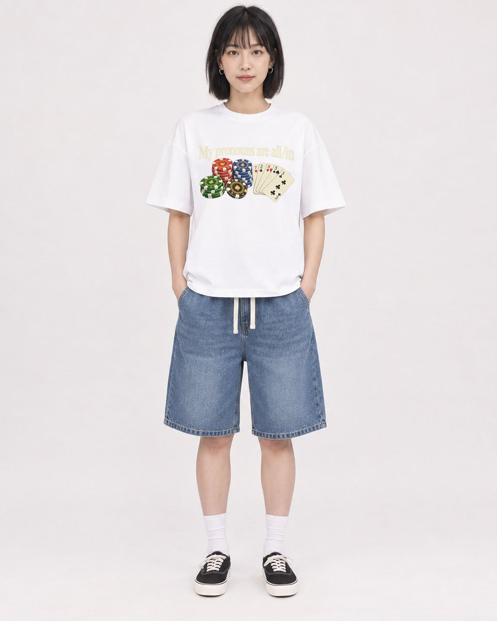 Mockup Boxy Heavyweight Tee White female full-body 11
