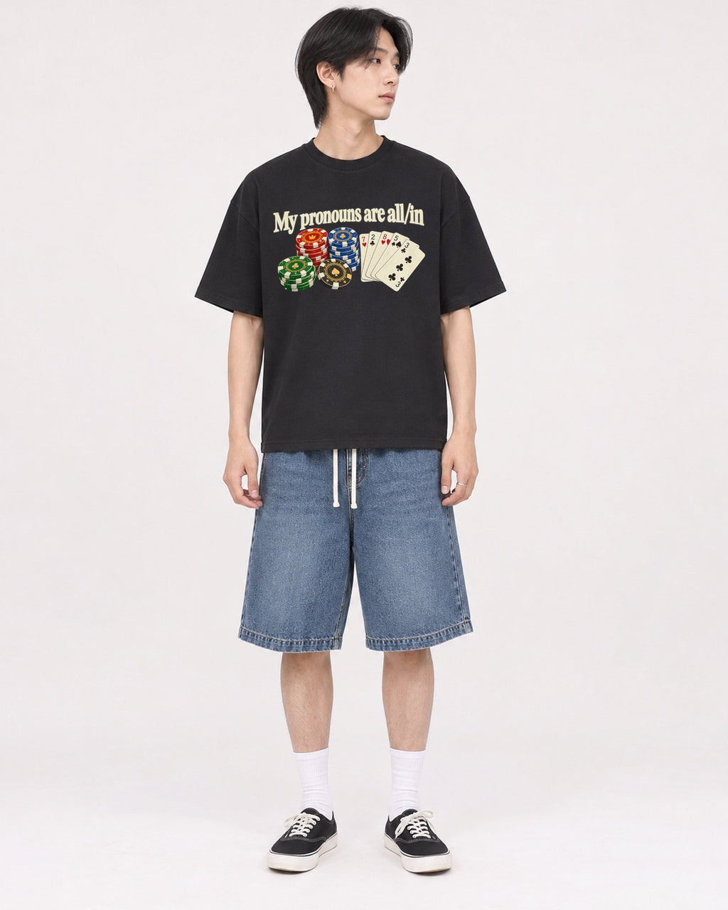 Mockup Boxy Heavyweight Tee Black male full-body 11