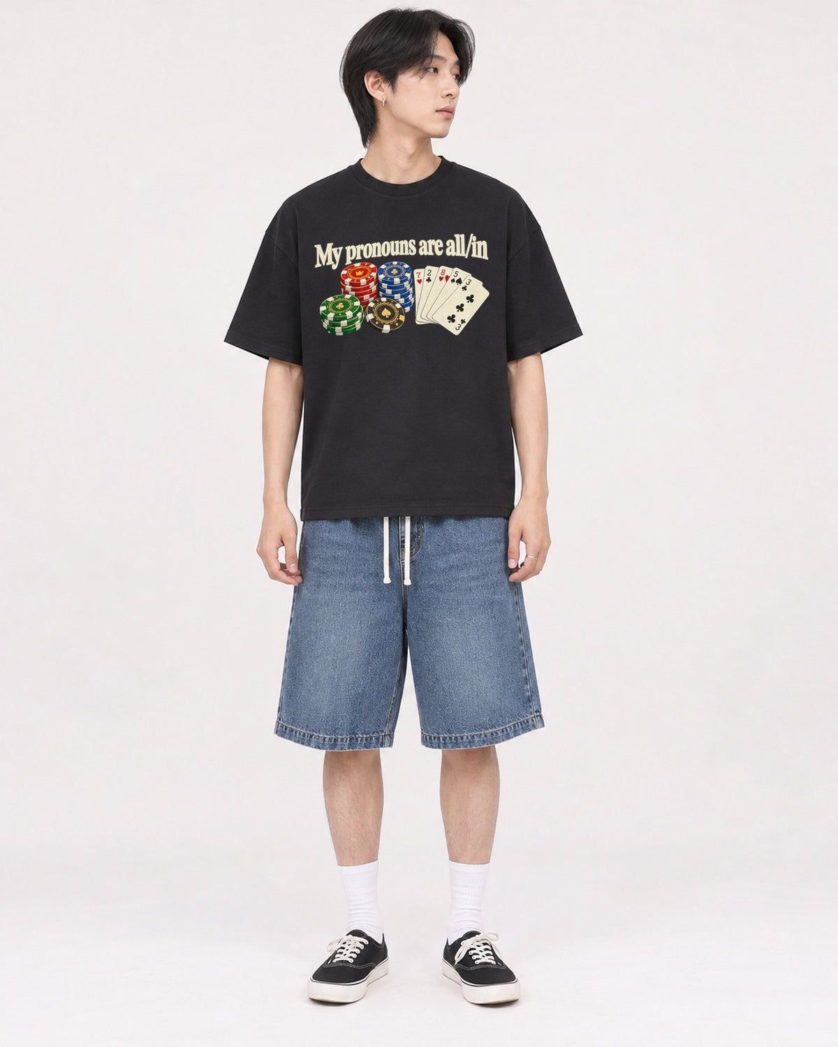 Mockup Boxy Heavyweight Tee Black male full-body 11