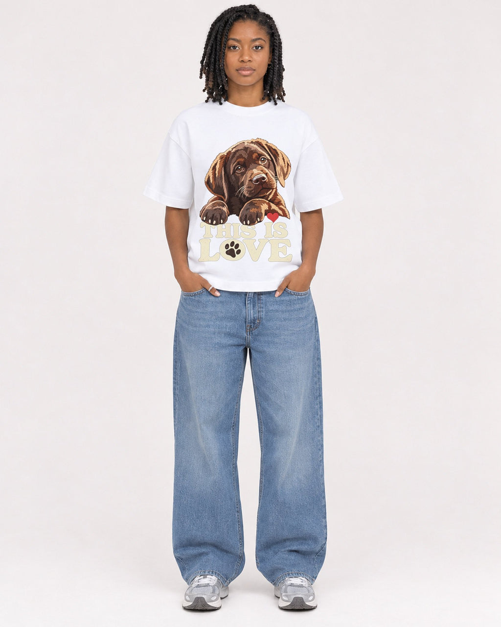 Mockup Boxy Heavyweight Tee White female full-body 15
