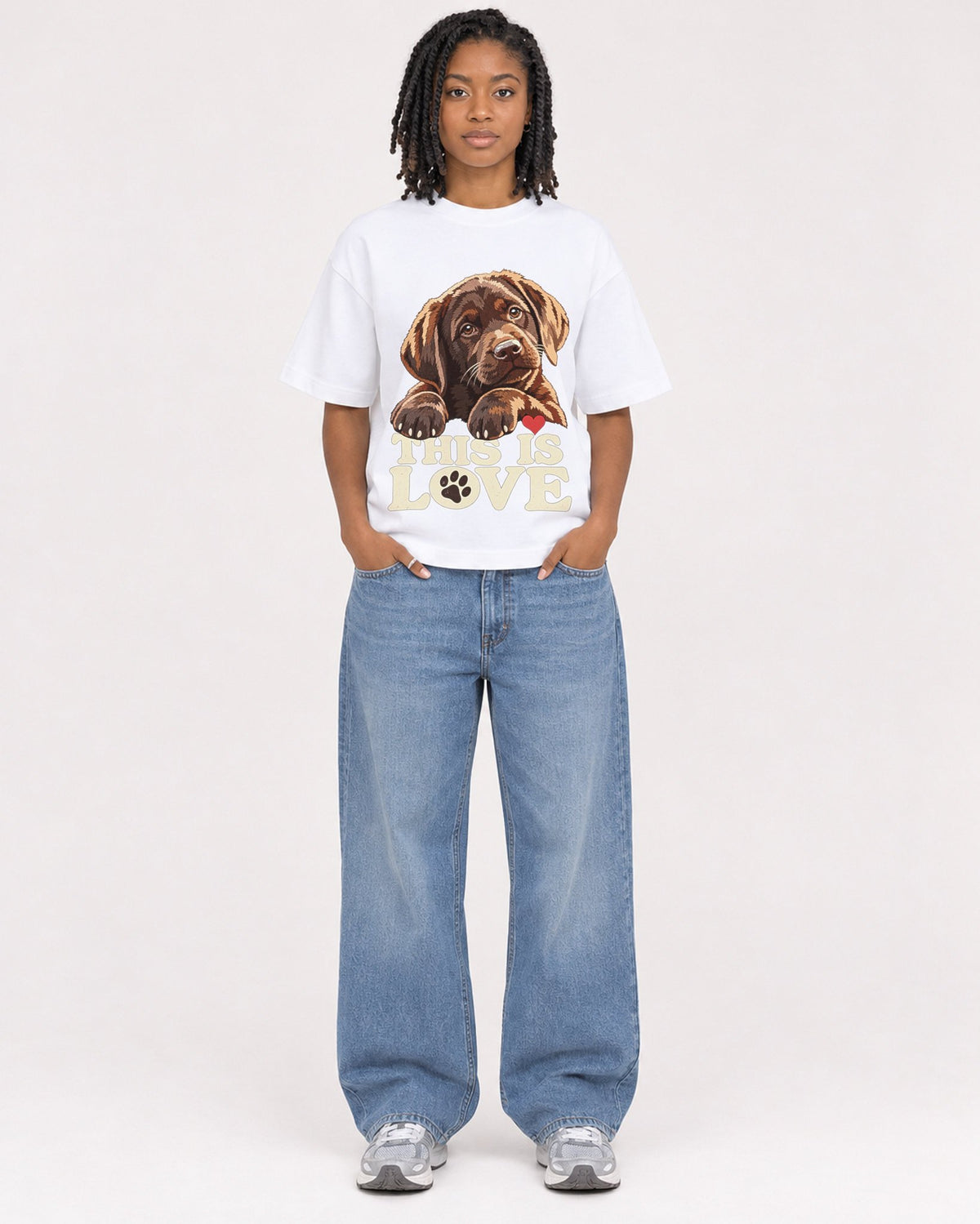 Mockup Boxy Heavyweight Tee White female full-body 15