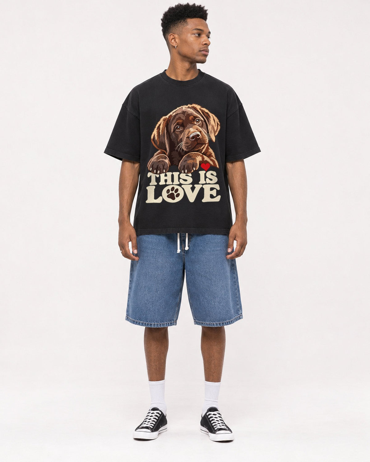 Mockup Boxy Heavyweight Tee Black male full-body 15