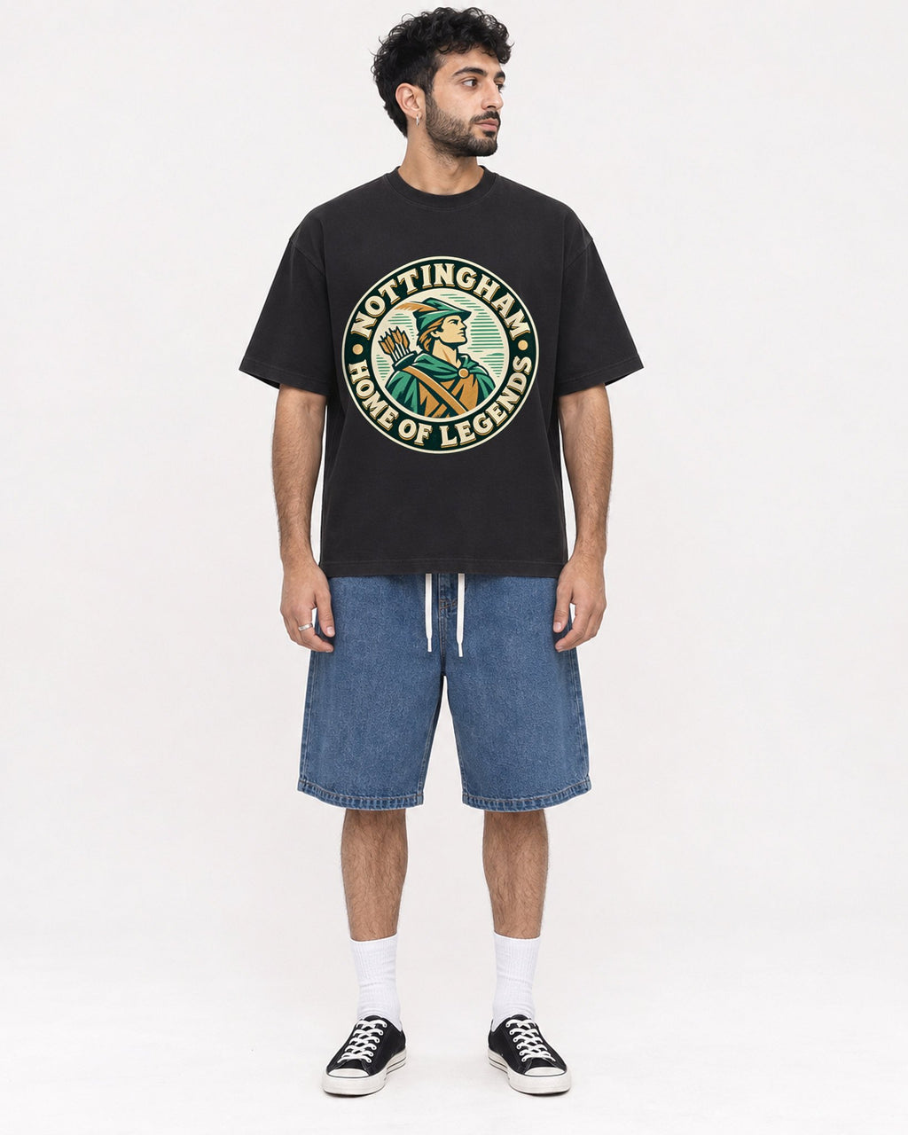 Mockup Boxy Heavyweight Tee Black male full-body 07