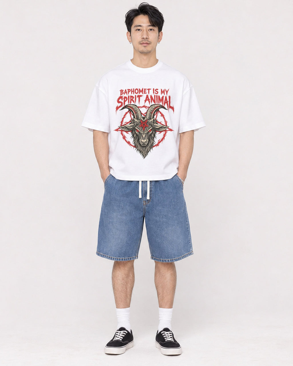Mockup Boxy Heavyweight Tee White male full-body 13