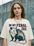 Butter opossum graphic tee, In My Feral Era retro print, oversized fit on model