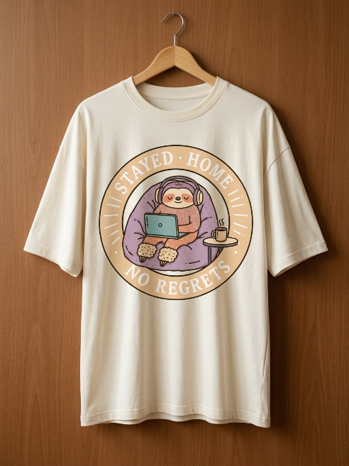 Sloth Shirt - Stayed Home No Regrets Cozy Graphic Tee | Teekop