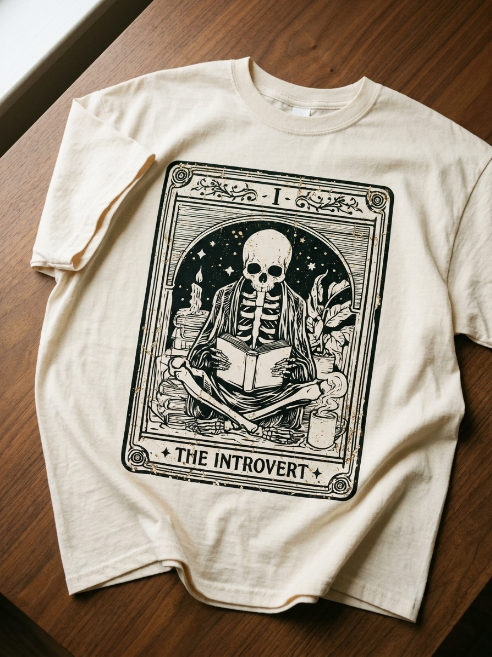 Introvert Tarot Card Shirt – Bookish Skeleton | Teekop